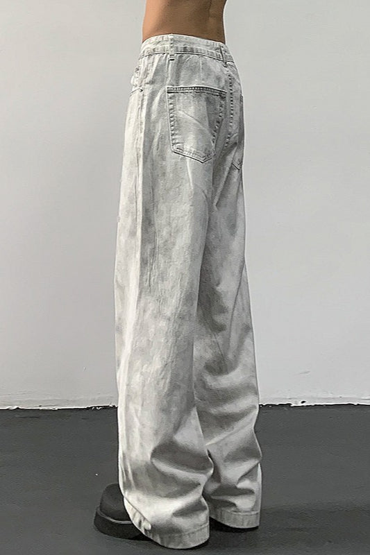 White Dirty Fit Vintage Relaxed Straight Jeans