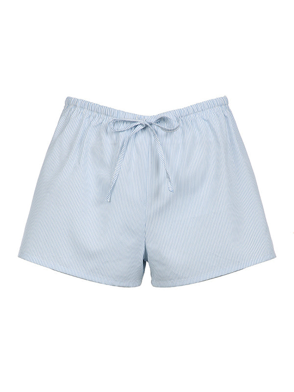 Lace Up Striped Loose Shorts