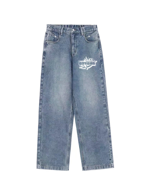 Washed Print Mopping Boyfriend Jeans