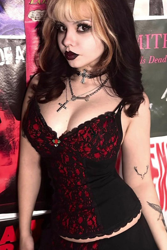 Gothic Lolita Rose Contrast Lace Crop Top
