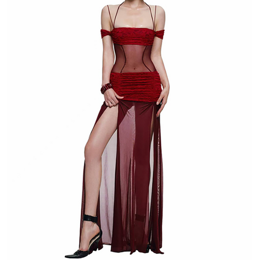 Ruched square neck slit halter cami maxi dress | Festival Outfits Women