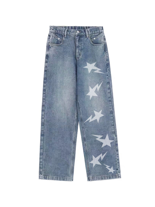 Washed Star Print Boyfriend Jeans
