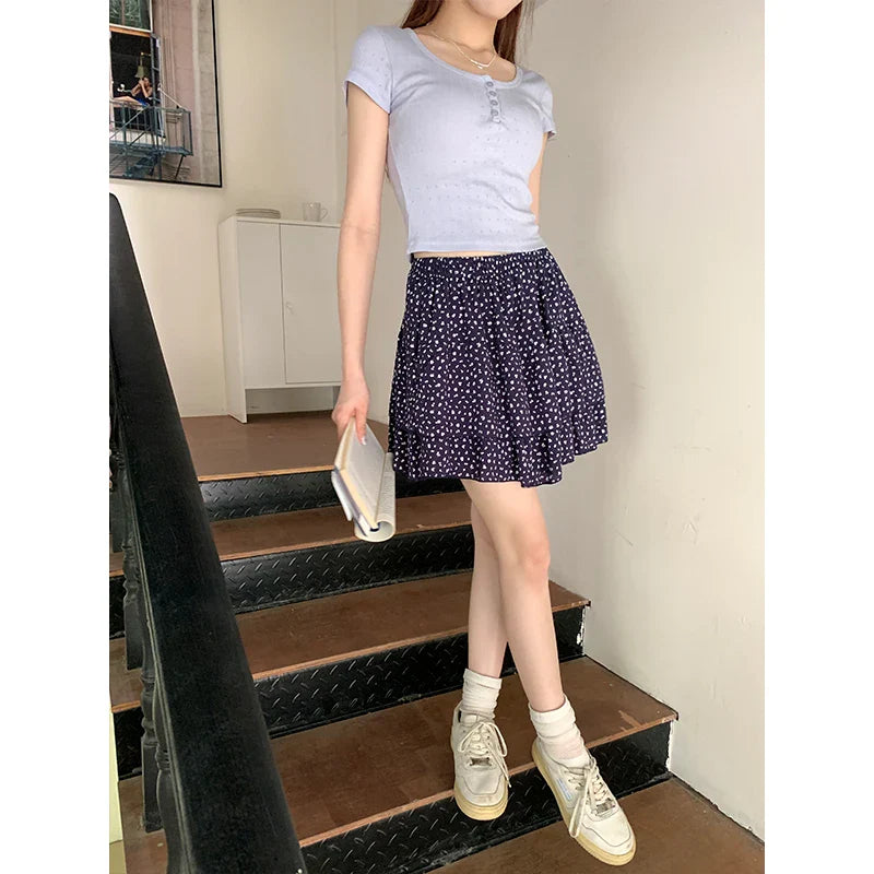 DressBetty - SMLSummer Floral Pleated Mini Skirt