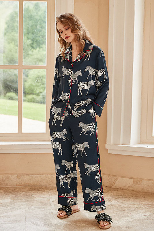 Conjunto de pijama con estampado de cebra azul