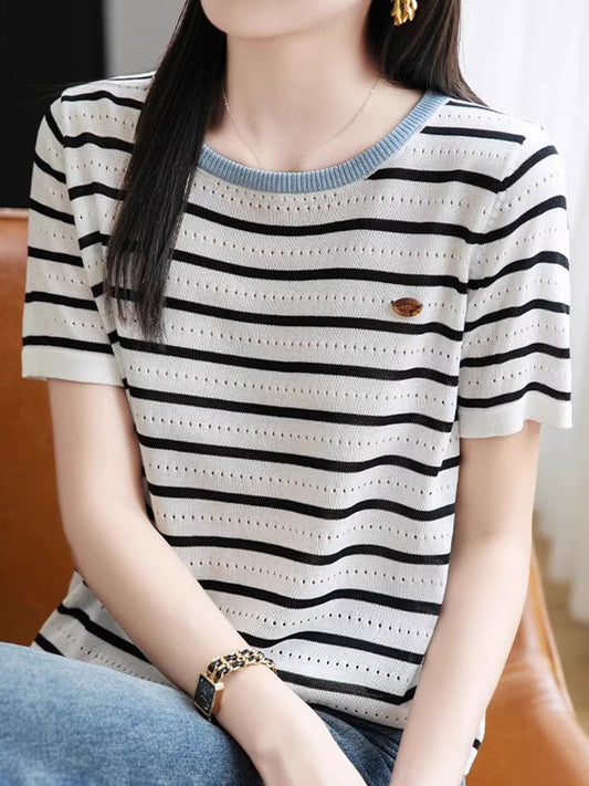Rachel Casual Crew Neck Striped Knitted Top