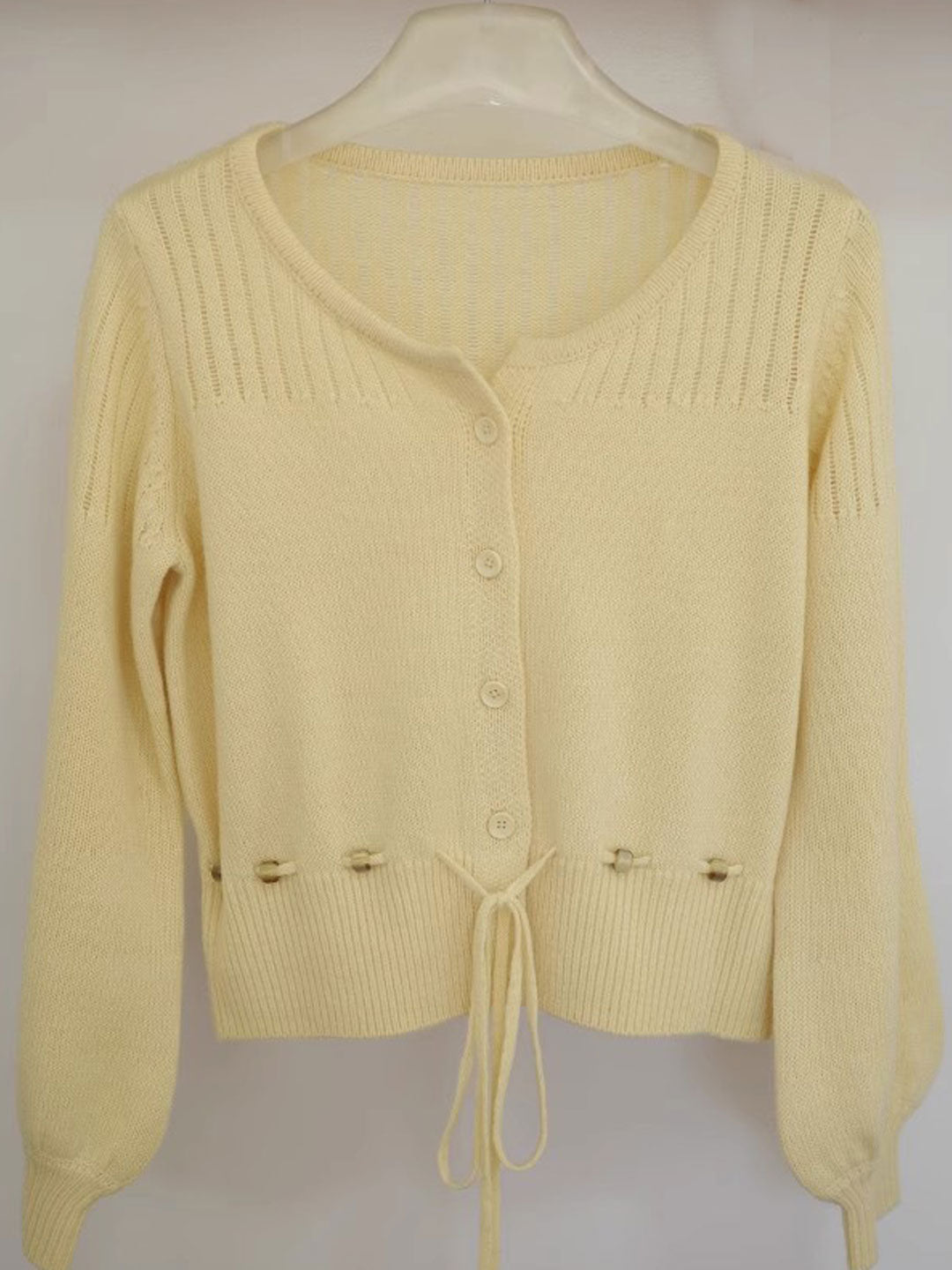 Peyton Retro Crew Neck Beaded Drawstring Knitted Cardigan