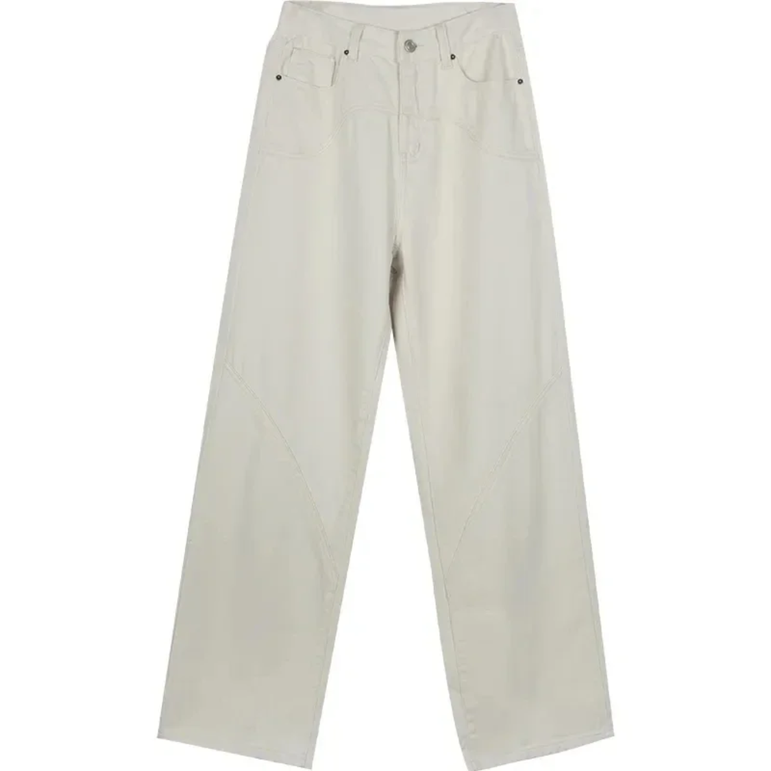 Women's Casual Low Waist Beige Wide Leg Flared Trousers | Great for Casual Days