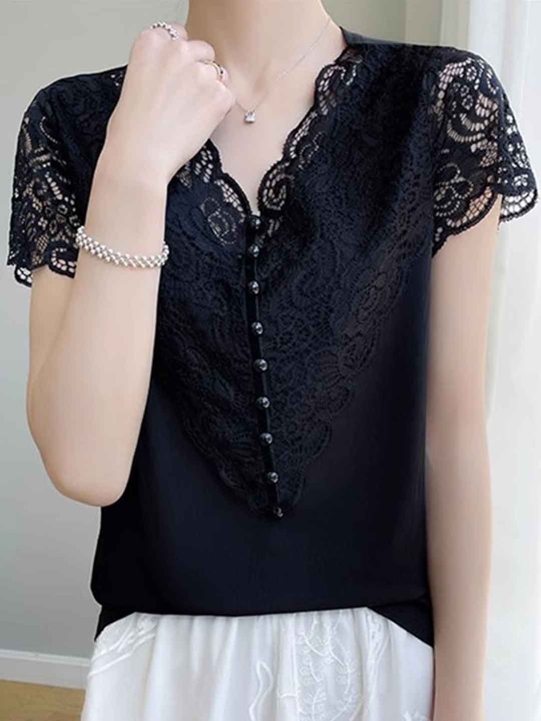 Sarah Loose V-neck Lace Top