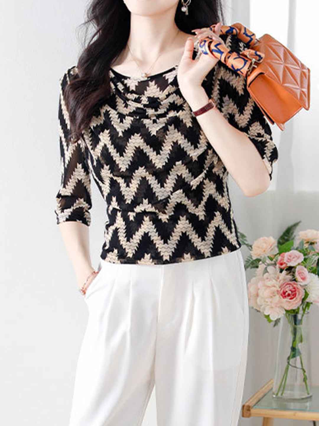 Sydney Slim Crew Neck Chiffon Top