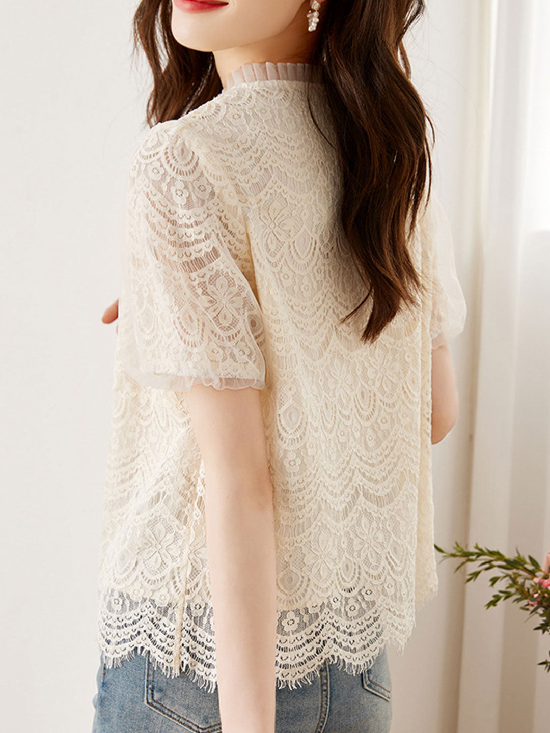 Isabella Retro Lace Printed Chiffon Top