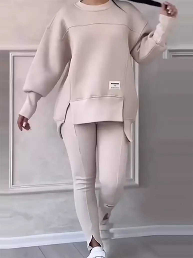 Conjunto elegante de jersey con parches y leggings para mujer | Ideal para otoño/invierno