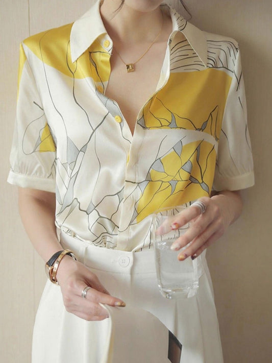 Maya Daily Polo Collar Contrast Printed Shirt