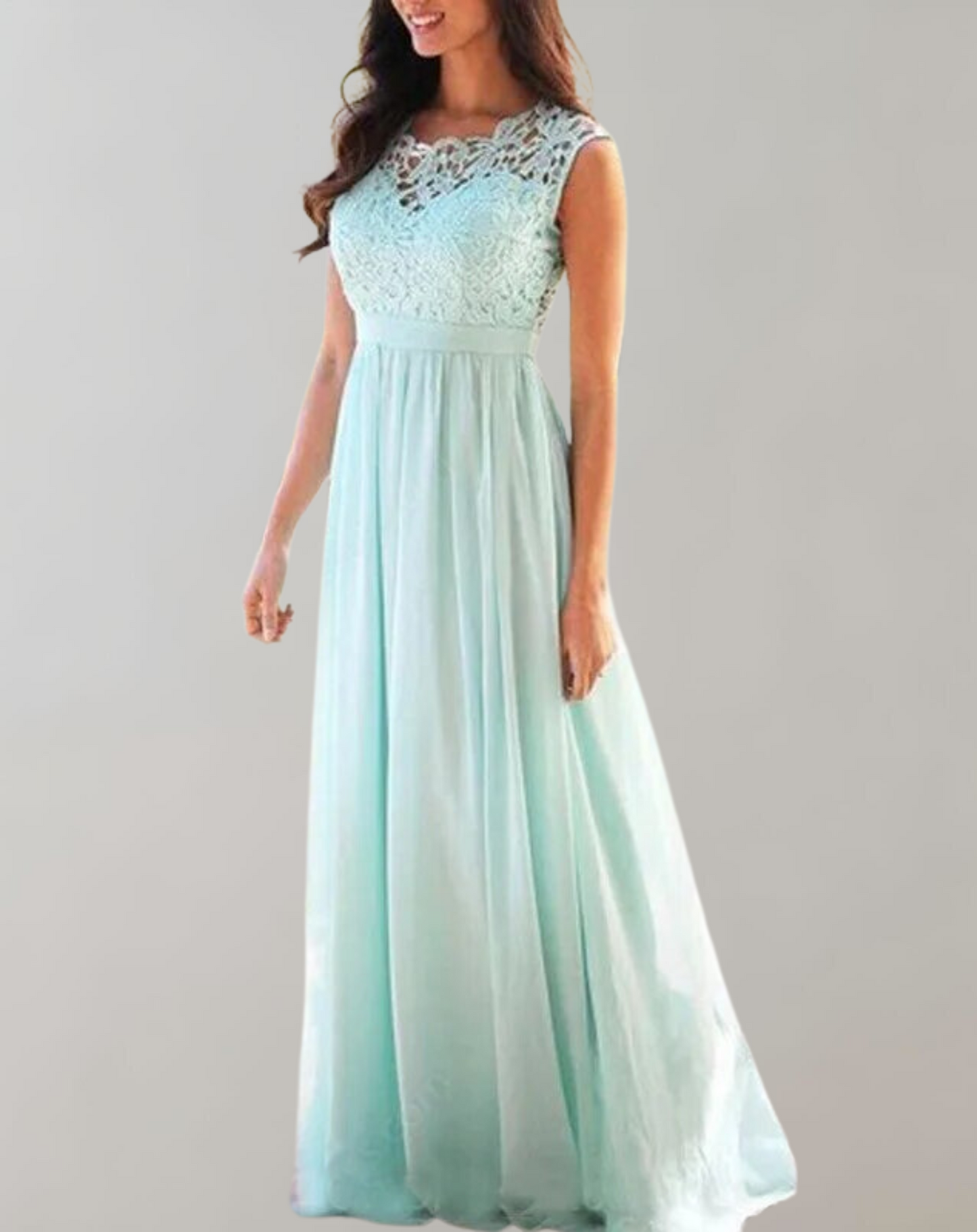Vestido largo clásico para mujer con parte superior de encaje | Ideal para primavera/verano