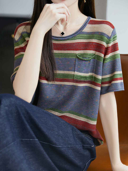 Sophie Retro Crew Neck Contrasted Striped Knitted Top