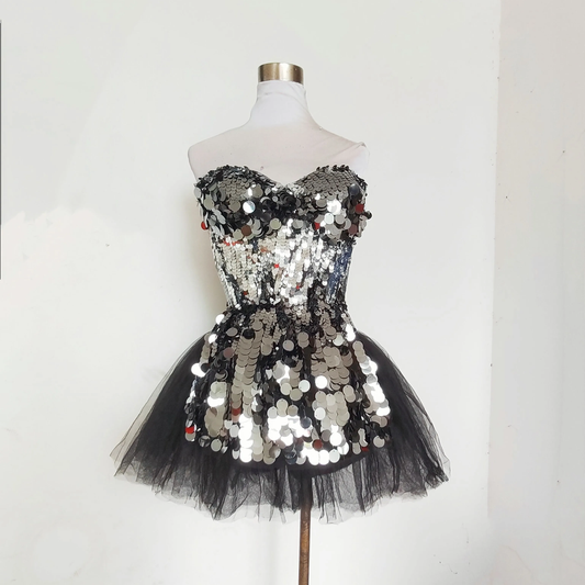 Sweetheart neck glitter mesh mini dress | Festival Outfits Women