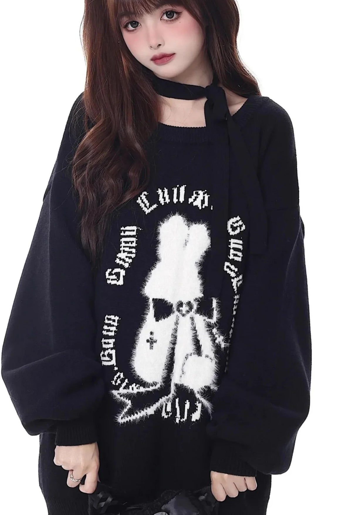 Christmas Bunny Lantern Sleeve Oversized Knit Sweater