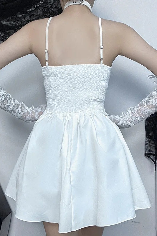 Black White Backless Lace-up Sleeveless Bandage Mini Dress
