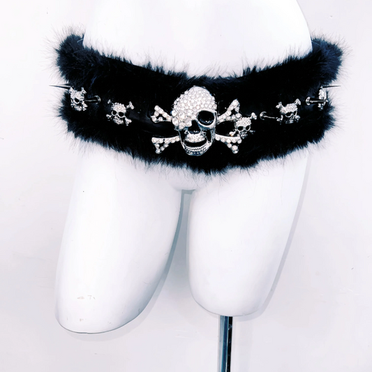 Skull applique fluffy rivet belt | Festival Outfits Women