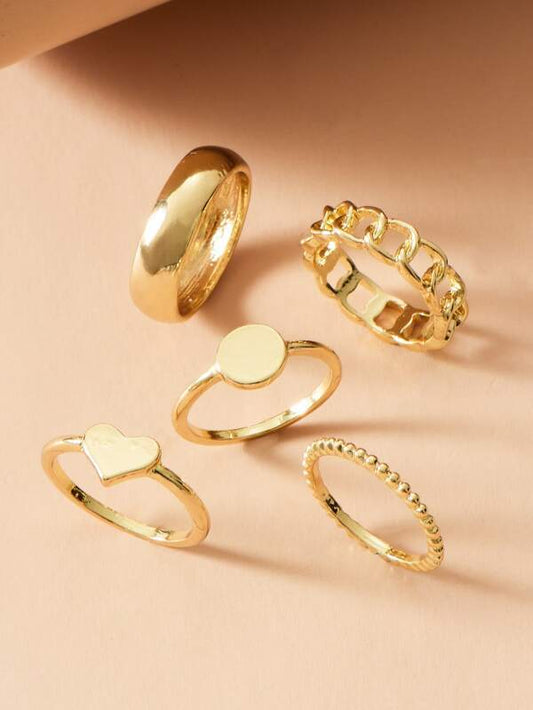 5pcs Heart Decor Ring for Women