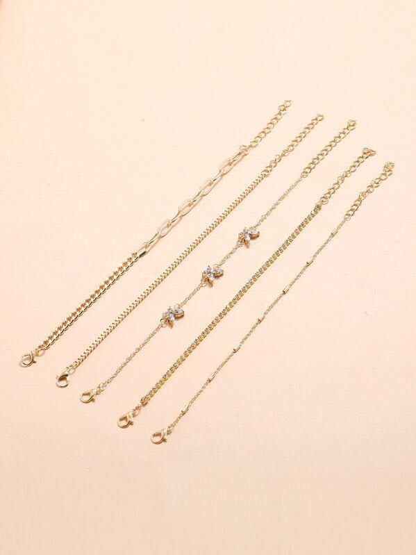 5pcs Rhinestone Butterfly Bracelet for Women