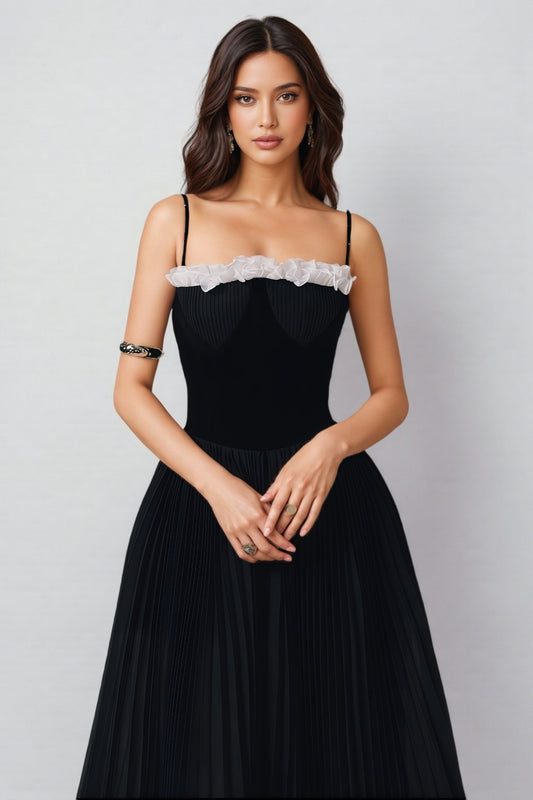 Viera Black Split Halter Midi Dress