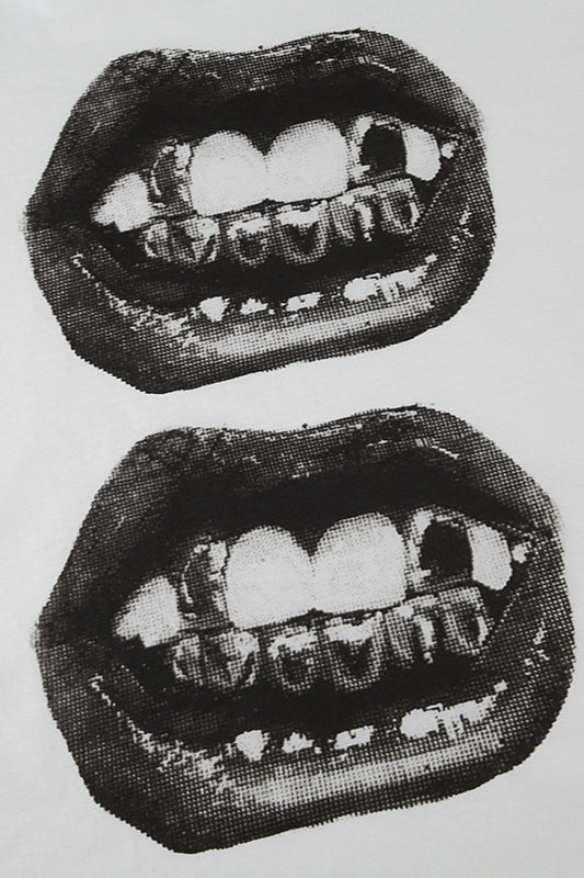 Off Shoulder Lip Print Loose T-Shirt