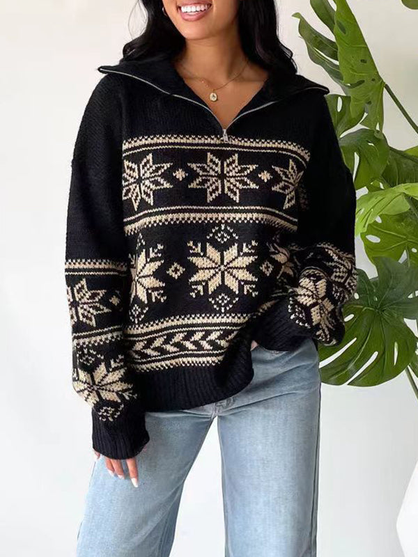 Vintage Jacquard Half Zip Sweater