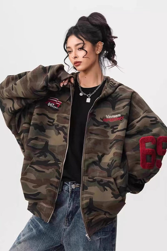 Vintage Camouflage Zip-Up Hoodie