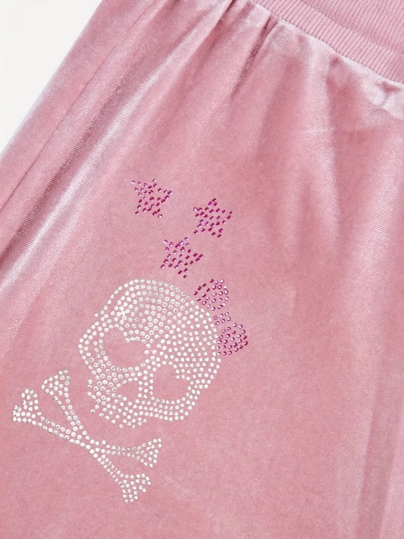 Punk Drawstring Rhinestone Printed Shorts
