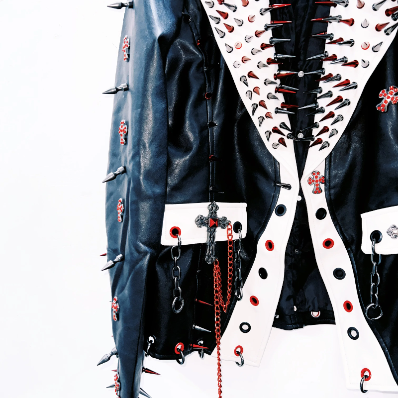 Long sleeve rivet PU leather turnover collar coat top | Festival Outfits Women