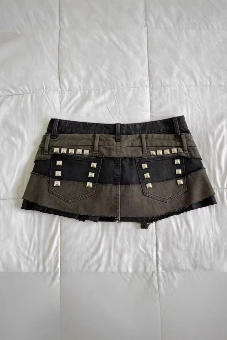 Vintage Rivet Splicing Denim Skirt
