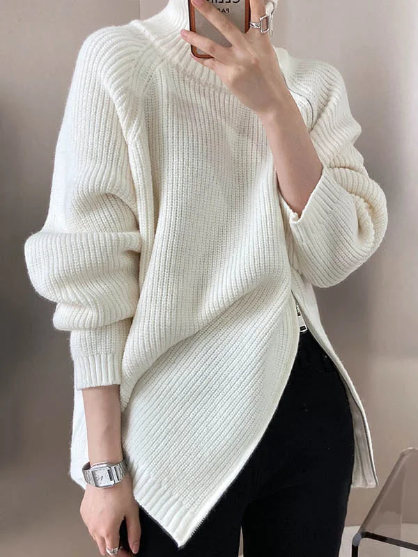 Jersey de cuello alto extragrande para mujer con cremallera lateral | Ideal para otoño/invierno