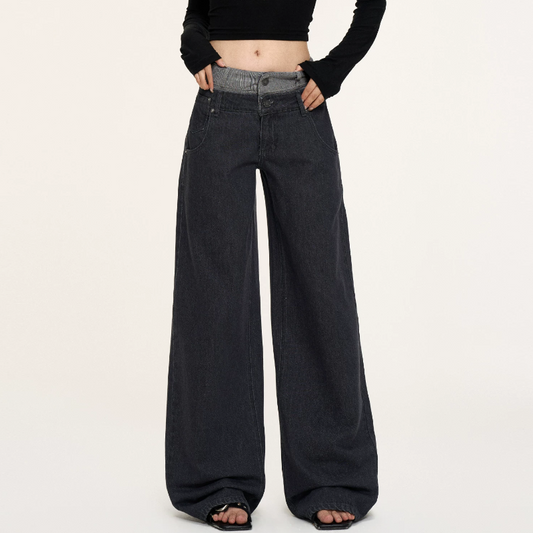 Patchwork button pocket low rise straight leg | Baggy Low Rise Jeans | Festival Outfits Women