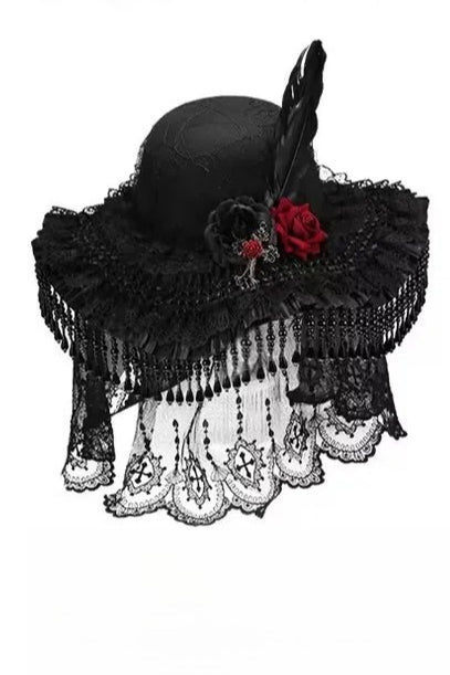 Goth Lolita Witch Hat Dark Lace Countess Widow Hat