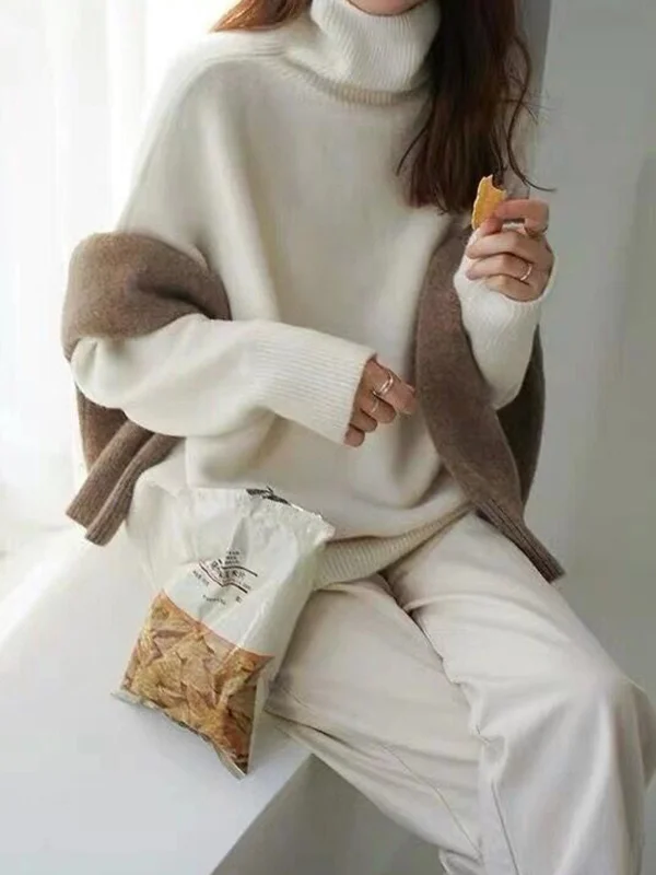 Jersey de punto de cuello alto extragrande para mujer | Ideal para otoño/invierno