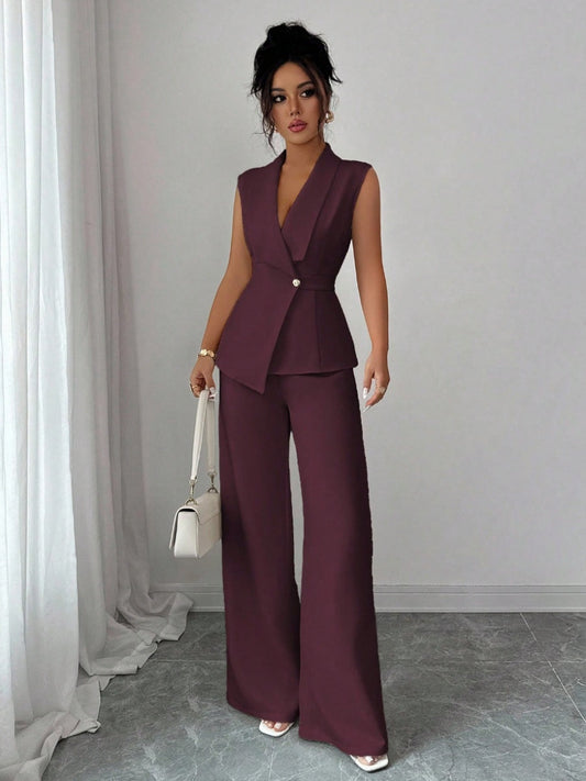 Commuting Sleeveless Suit Collar Vests Straight-leg Pants Set 2-piece Sets