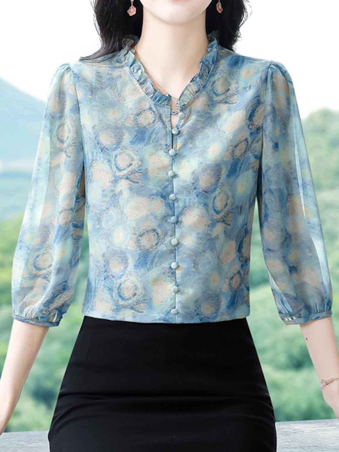 Sophie Casual Auricular Floral Chiffon Top