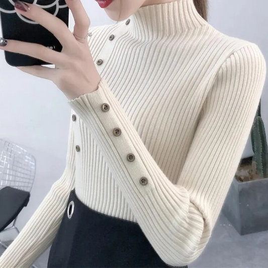 Jersey informal de punto de cuello alto para mujer | Ideal para otoño/invierno