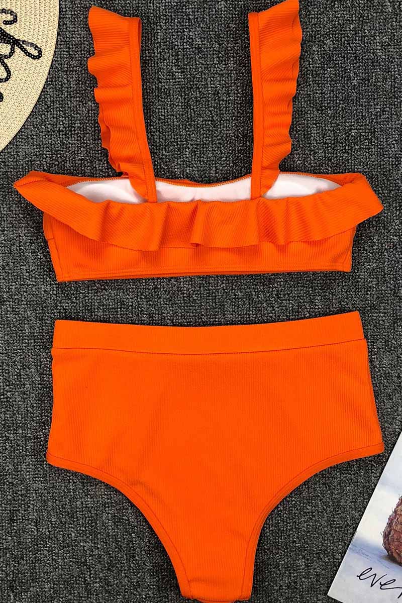 High Waist Ruffled Bikini Set(3 Colors)