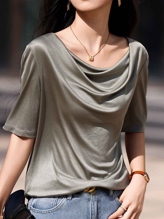 Madison Loose Crew Neck Solid Color Satin Top