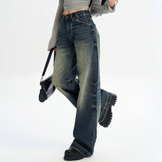 Gradient pocket button low rise straight leg | Baggy Low Rise Jeans | Festival Outfits Women