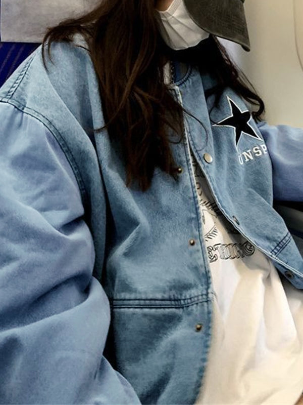 Denim Star Decor Preppy Jacket