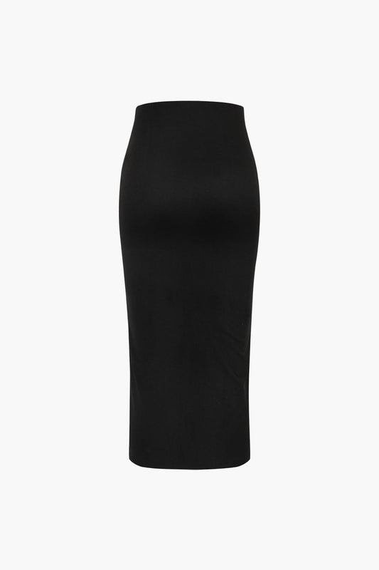 Black Y2k Pothook Detail Slit Midi Skirt