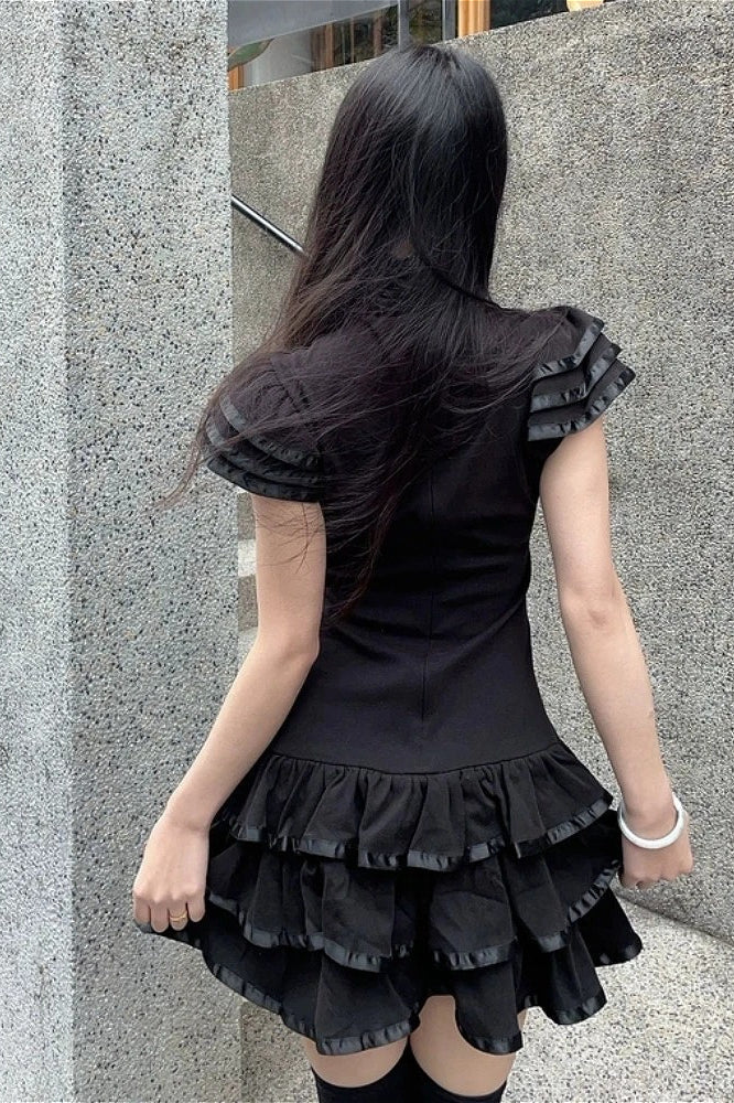 Vintage Half High Neck Bow Mini Dress