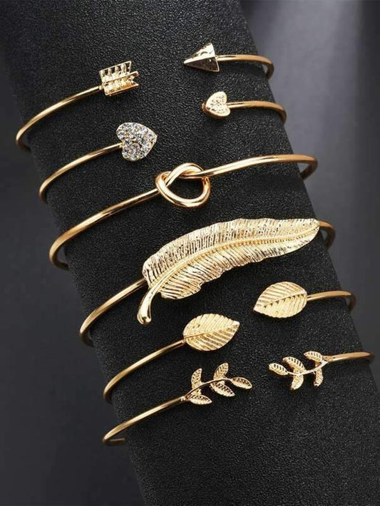 6pcs Leaf & Heart Decor Cuff Bangle for Women