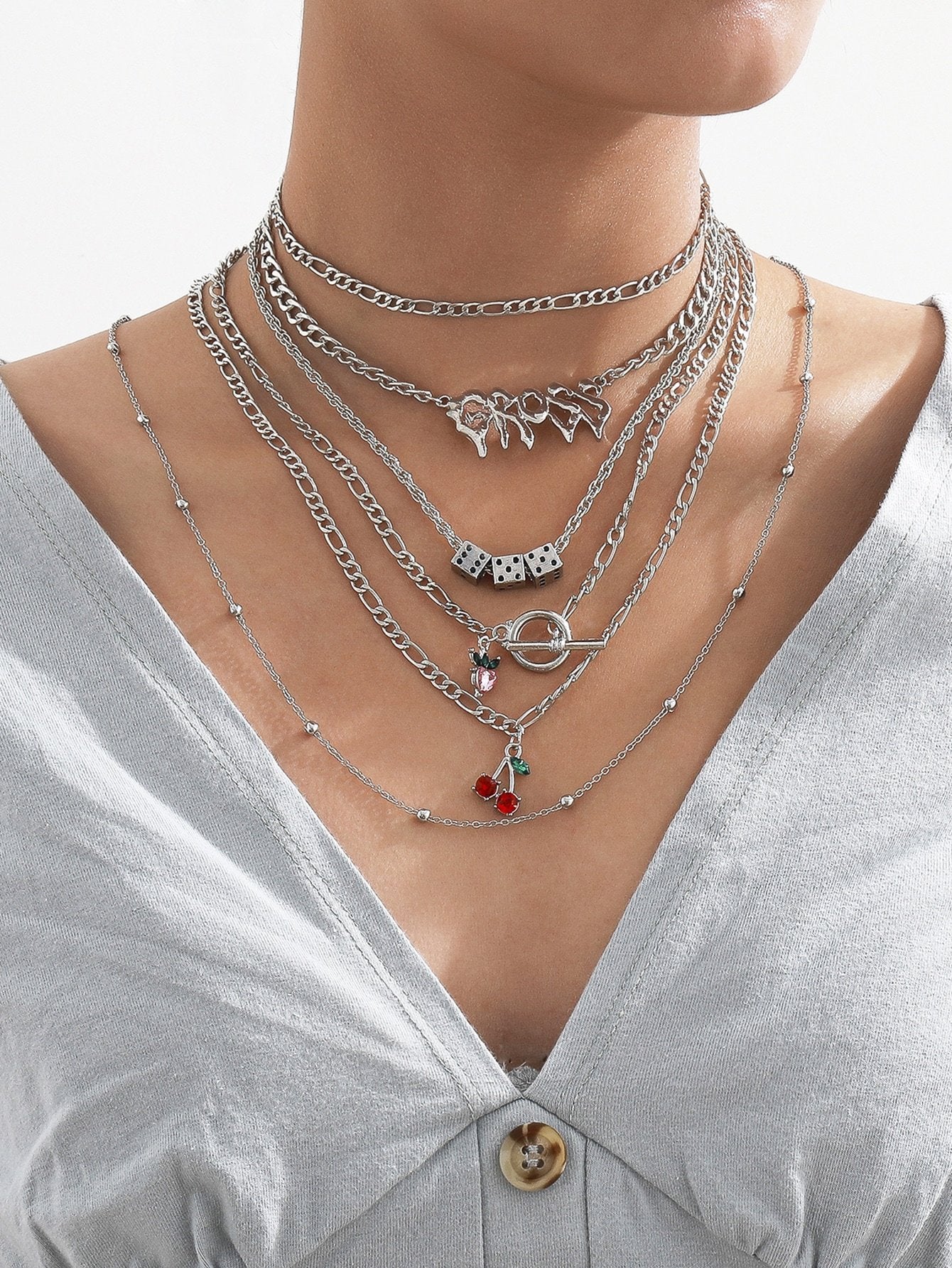 6pcs Rhinestone Fruit Decor Necklace for Women