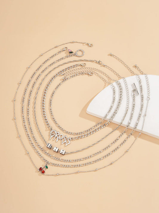6pcs Rhinestone Fruit Decor Necklace for Women