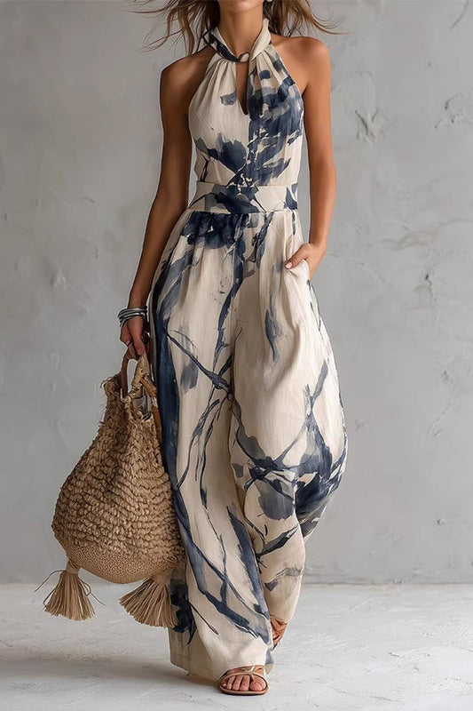 Cobalt Muse Halter Wide-Leg Jumpsuit