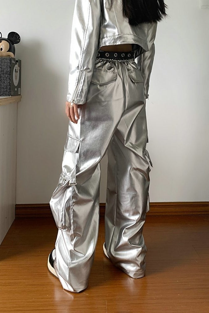 High Waist Cyber Print Wide Leg Pants