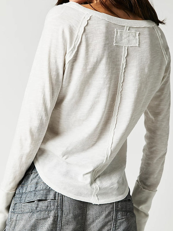 Solid Notch Neck Long Sleeve Tee